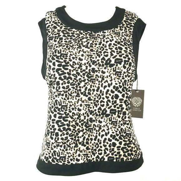 NWT Vince Camuto Shirt Womens S Leopard Cheetah Sleeveless Stretch Knit Top‎ - Picture 1 of 11
